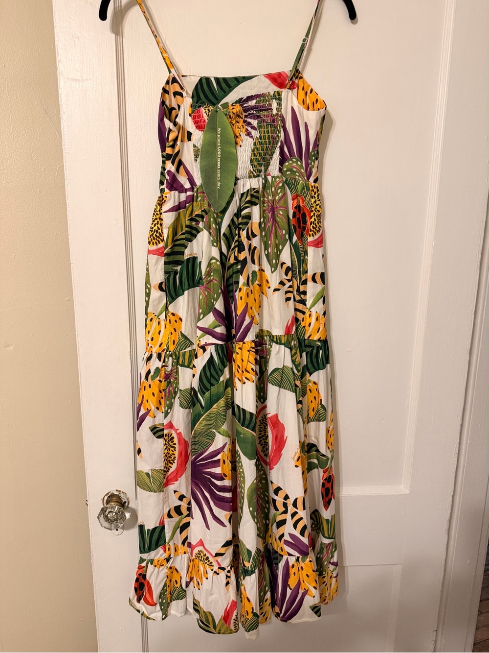 FARM Rio White Maxi Dress with Green, Yellow & Purple Tropical Print - Picture 3 of 4